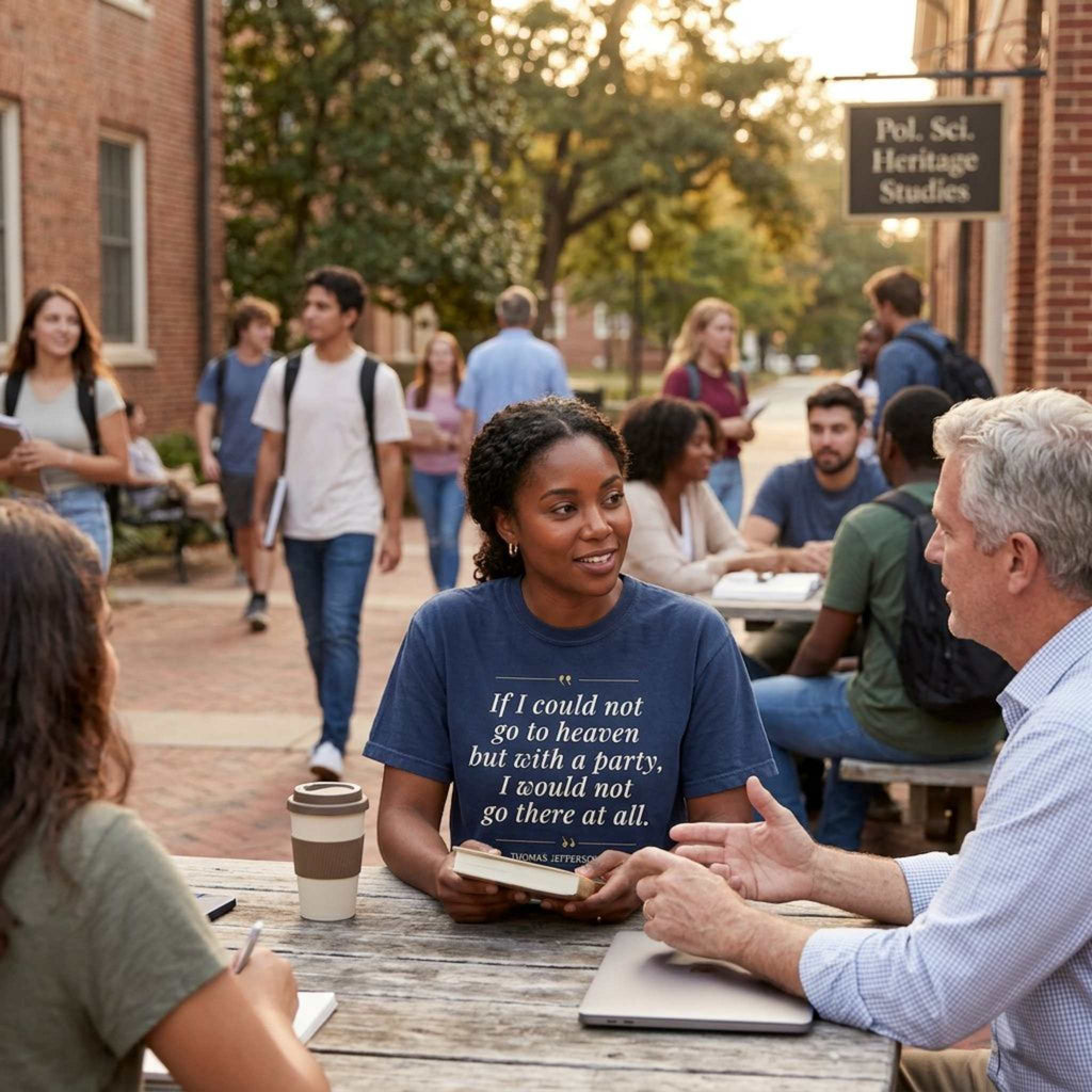 America's Founders Quote Tee | Thomas Jefferson "Heaven But With a Party," 1789